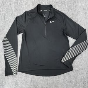 Nike Pullover Womens Medium Black 1/4 Zip Reflective Long Sleeve Thumb Active